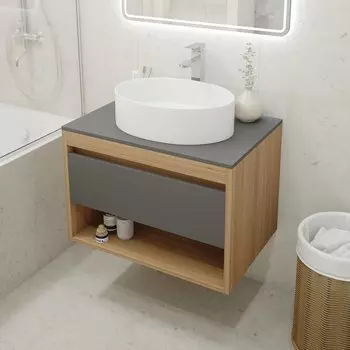 Тумба с раковиной Teymi Ritta 75 дуб эврика, матовый графит, раковина Lori 50