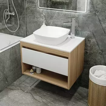 Тумба с раковиной Teymi Ritta 75 дуб эврика, матовая белая, раковина Kati 43