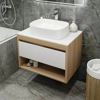 Тумба с раковиной Teymi Ritta 75 дуб эврика, матовая белая, раковина Solli 51