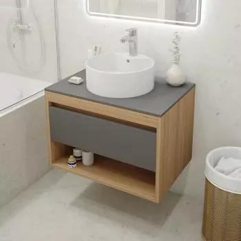 Тумба с раковиной Teymi Ritta 75 дуб эврика, матовый графит, раковина Lina S D40