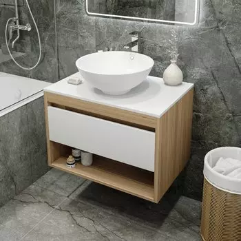 Тумба с раковиной Teymi Ritta 75 дуб эврика, матовая белая, раковина Lina kuppi D40