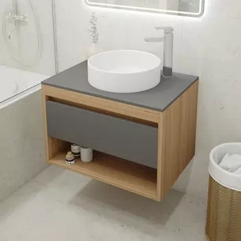 Тумба с раковиной Teymi Ritta 75 дуб эврика, матовый графит, раковина Lina D41