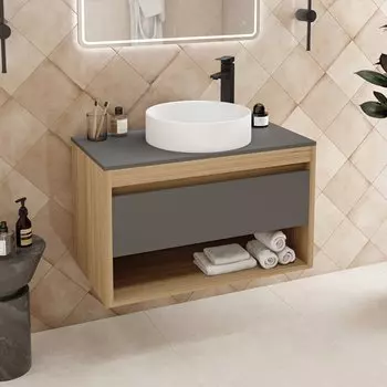 Тумба с раковиной Teymi Ritta 85 дуб эврика, матовый графит, раковина Lina D41