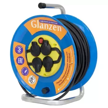 Удлинитель силовой на катушке Glanzen с выкл. 4 гн. КГ 3х1,5 IP44 EB-40-009