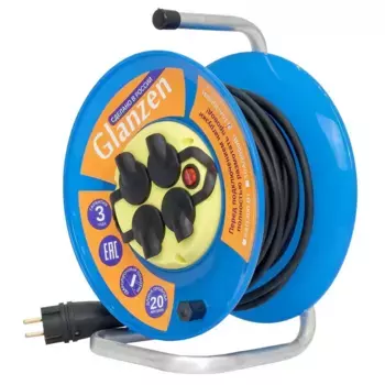 Удлинитель силовой на катушке Glanzen с выкл. 4 гн. КГ 3х2,5 IP44 EB-20-011