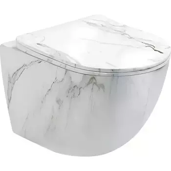 Унитаз подвесной CeramaLux 2213-K белый мрамор с сиденьем микролифт