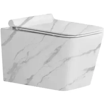 Унитаз подвесной CeramaLux 9004W белый мрамор с сиденьем микролифт