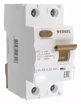 Устройство защитного отключения Werkel 1P+N 63A 30mА АС 6kА W912P636 4690389193125