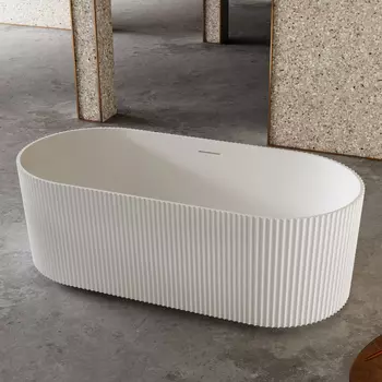 Ванна из искусственного камня Abber Stein AS9601 170x75 см, отдельностоящая, белая, овальная, с каркасом, со сливом-переливом