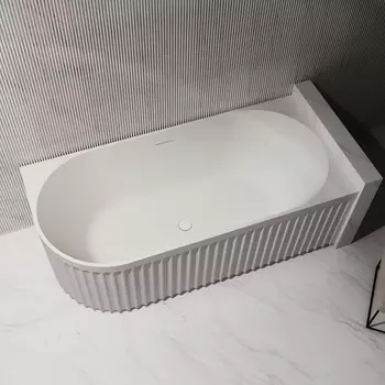 Акриловая ванна Abber AB9412-1.5 R 150x75 см, правая, пристенная, белая матовая, с каркасом, со сливом-переливом