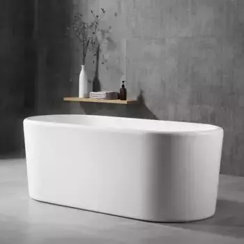 Акриловая ванна Abber AB9272-1.6 160x70 см, отдельностоящая, белая, овальная, с каркасом, со сливом-переливом