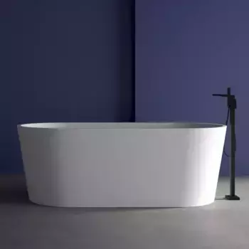 Акриловая ванна Abber AB9209MW 170x80 см, отдельностоящая, белая матовая, овальная, с каркасом, со сливом-переливом