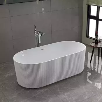 Акриловая ванна Vincea VBT-426-1700 170x80 см, отдельностоящая, белая, овальная, с каркасом, со сливом-переливом