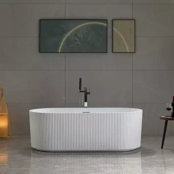 Акриловая ванна Vincea VBT-426-1700MW 170x80 см, отдельностоящая, белая матовая, овальная, с каркасом, со сливом-переливом, фурнитура белая