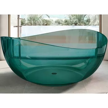 Акриловая ванна Abber Kristall AT9705 Aquamarin 150x150 см, отдельностоящая, бирюзовая, круглая, с донным клапаном
