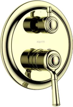 Встраиваемый смеситель для душа и ванны AQUATEK Классик AQ1547PG С ВНУТРЕННЕЙ ЧАСТЬЮ, 3 режима, полированное золото