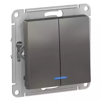 Выключатель 2-клавишный с подсветкой, сх.5а, 10АХ, Systeme Electric AtlasDesign Сталь ATN000953