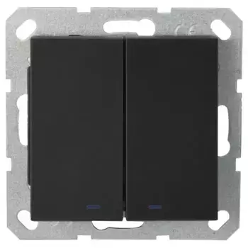 Выключатель двухклавишный Jasmart перекрестный со светодиодами с накладкой 10A 250V черный матовый (soft touch) G3023NPB