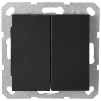 Выключатель двухклавишный Jasmart проходной с накладкой 10A 250V черный матовый (soft touch) G3022PB
