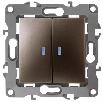Выключатель двухклавишный с подсветкой ЭРА 12 10AX 250V 12-1105-13 Б0019292