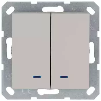 Выключатель двухклавишный со светодиодами 10A 250V с накладкой, цвет Тауп Jasmart G3023NT