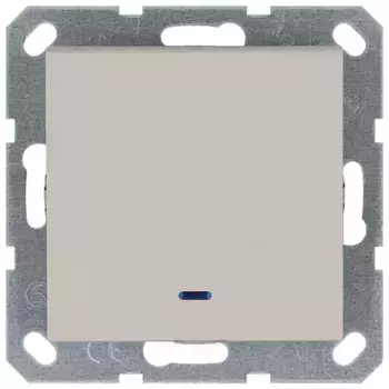 Выключатель одноклавишный проходной со светодиодом 10A 250V с накладкой, цвет Тауп Jasmart G3012NT