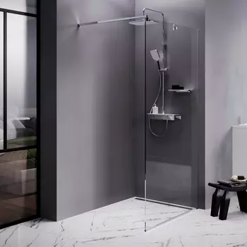 Душевая перегородка AM.PM Func W84WI-100-F1-MTE 100x200, профиль хром, стекло прозрачное