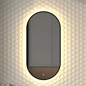 Зеркало Defesto Aura DF 2932S 40x80, с теплой подсветкой, сенсорный выключатель, черное