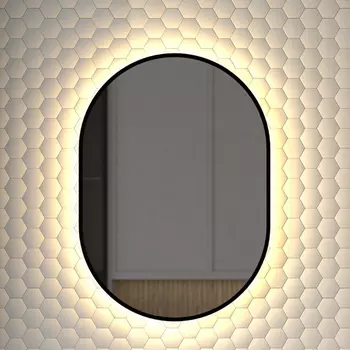 Зеркало Defesto Aura DF 2933 50x70, с теплой подсветкой, без выключателя, черное