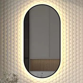 Зеркало Defesto Aura DF 2934R 50x100, с теплой подсветкой, инфракрасный выключатель, черное