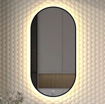 Зеркало Defesto Aura DF 2934S 50x100, с теплой подсветкой, сенсорный выключатель, черное