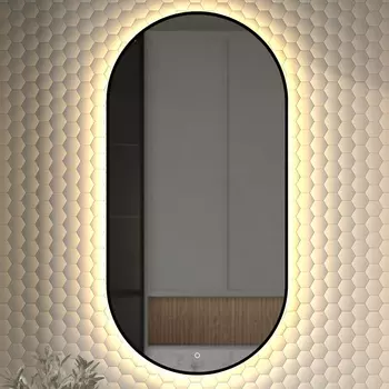 Зеркало Defesto Aura DF 2936S 60x120, с теплой подсветкой, сенсорный выключатель, черное