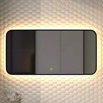 Зеркало Defesto Aura DF 2975SH 100x50, с теплой подсветкой, сенсорный выключатель, черное