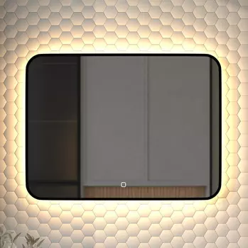 Зеркало Defesto Aura DF 2977SH 80x60, с теплой подсветкой, сенсорный выключатель, черное