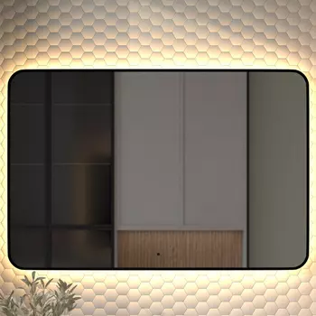Зеркало Defesto Aura DF 2980RH 120x80, с теплой подсветкой, инфракрасный выключатель, черное