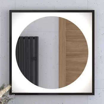 Зеркало Defesto Eclipse DF2222 70х70 черная рама, с LED-подсветкой