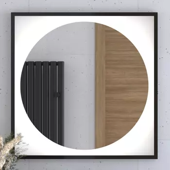 Зеркало Defesto Eclipse DF2223 80х80 черная рама, с LED-подсветкой