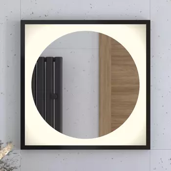 Зеркало Defesto Eclipse DF2231 60х60 черная рама, с LED-подсветкой