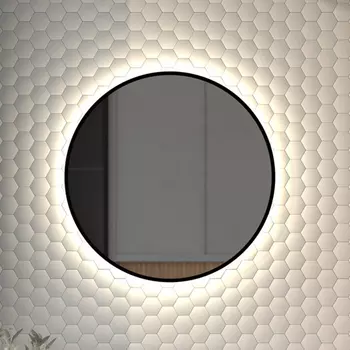 Зеркало круглое Defesto Aura DF 2983 60x60, с нейтральной подсветкой, без выключателя, черное