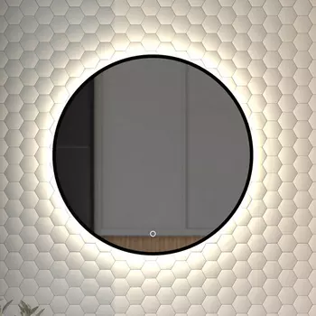 Зеркало круглое Defesto Aura DF 2984S 70x70, с нейтральной подсветкой, сенсорный выключатель, черное