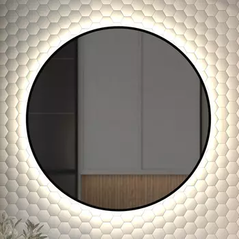 Зеркало круглое Defesto Aura DF 2985 80x80, с нейтральной подсветкой, без выключателя, черное