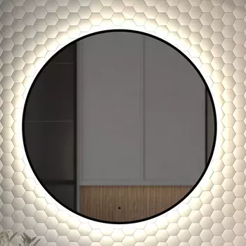 Зеркало круглое Defesto Aura DF 2985R 80x80, с нейтральной подсветкой, инфракрасный выключатель, черное