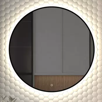 Зеркало круглое Defesto Aura DF 2985S 80x80, с нейтральной подсветкой, сенсорный выключатель, черное