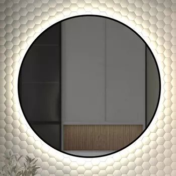 Зеркало круглое Defesto Aura DF 2986 90x90, с нейтральной подсветкой, без выключателя, черное