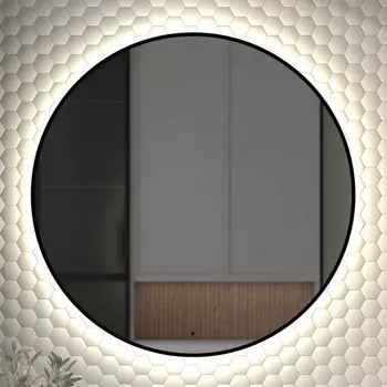 Зеркало круглое Defesto Aura DF 2986R 90x90, с нейтральной подсветкой, инфракрасный выключатель, черное
