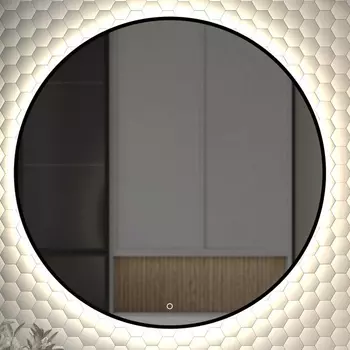Зеркало круглое Defesto Aura DF 2986S 90x90, с нейтральной подсветкой, сенсорный выключатель, черное