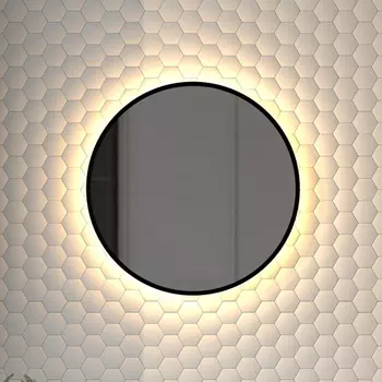 Зеркало круглое Defesto Aura DF 2992 50x50, с теплой подсветкой, без выключателя, черное
