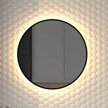Зеркало круглое Defesto Aura DF 2993 60x60, с теплой подсветкой, без выключателя, черное