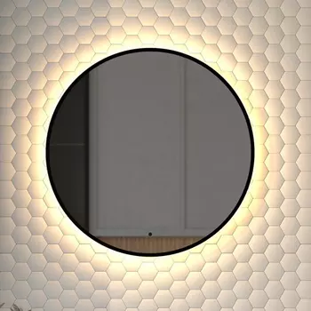 Зеркало круглое Defesto Aura DF 2993R 60x60, с теплой подсветкой, инфракрасный выключатель, черное