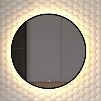 Зеркало круглое Defesto Aura DF 2993S 60x60, с теплой подсветкой, сенсорный выключатель, черное